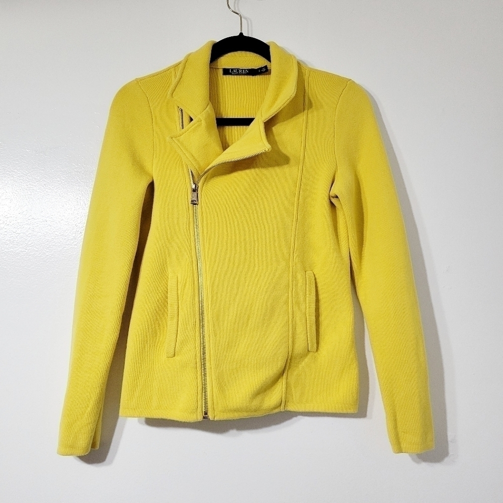 Lauren Ralph Lauren Yellow Asymmetrical Moto Jacket Size Small - Picture 2 of 10